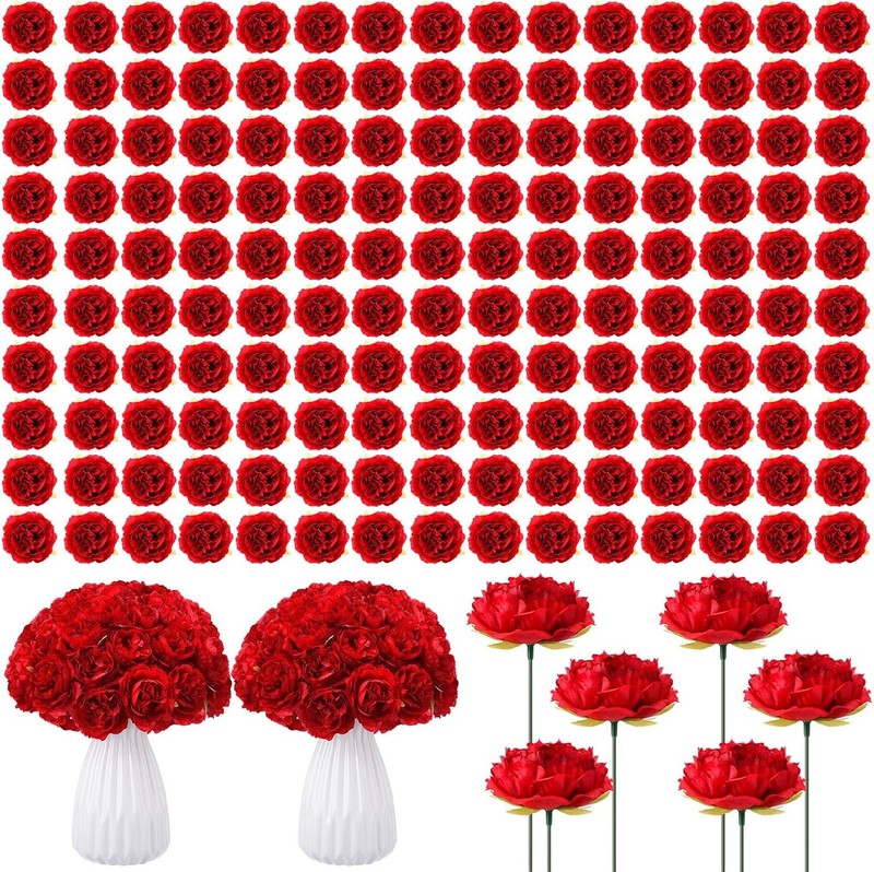 400 Pcs Flowers Long Stem Artificial Rose Bulk, 3.2 Inches Silk Rose Head