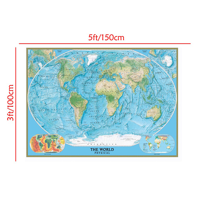 5x3ft 7x5ft Map of the World Geography With Ocean Current Poster Prints Decor