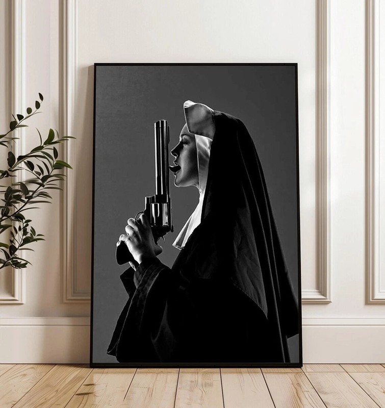 Nun Licking Gun Poster Cult Movie Inspired Wall Art Retro Pop Culture Print