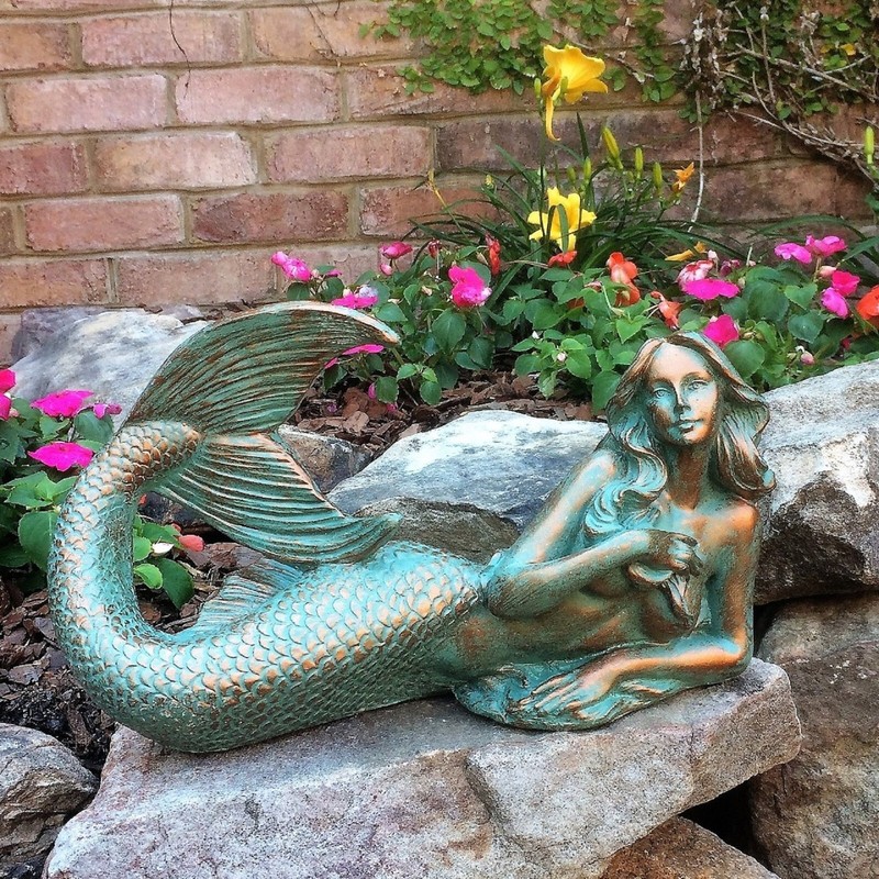 Mermaid Statue Laying Down Lady Nautical Beach Decor Bronze Patina Patio Gift 12 gallery