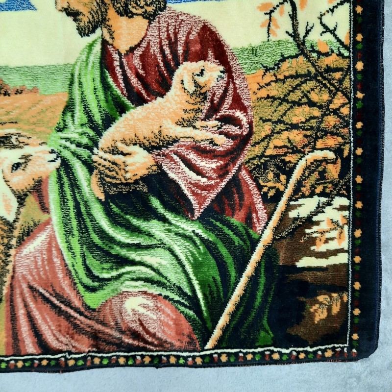 Vintage Jesus The Good Shepherd and Sheep Velvet Tapestry Wall Hanging Religious gallery