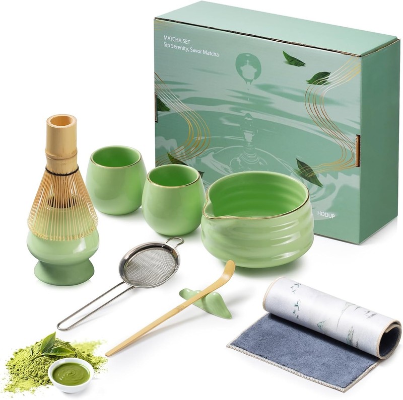 9-Piece Japanese Matcha Set, 18oz Ceric Bowl with 2 Gold-Inlaid Cups,