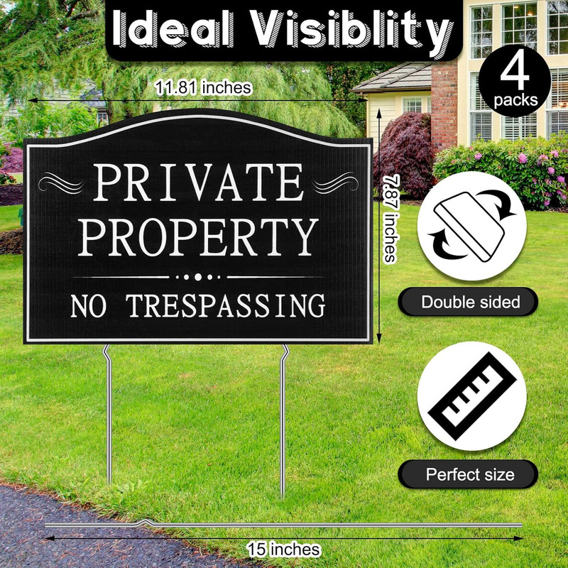 4 Pcs Private Property No Trespassing Signs with 15 Metal Stakes 11.8 X 7.9 Inch gallery