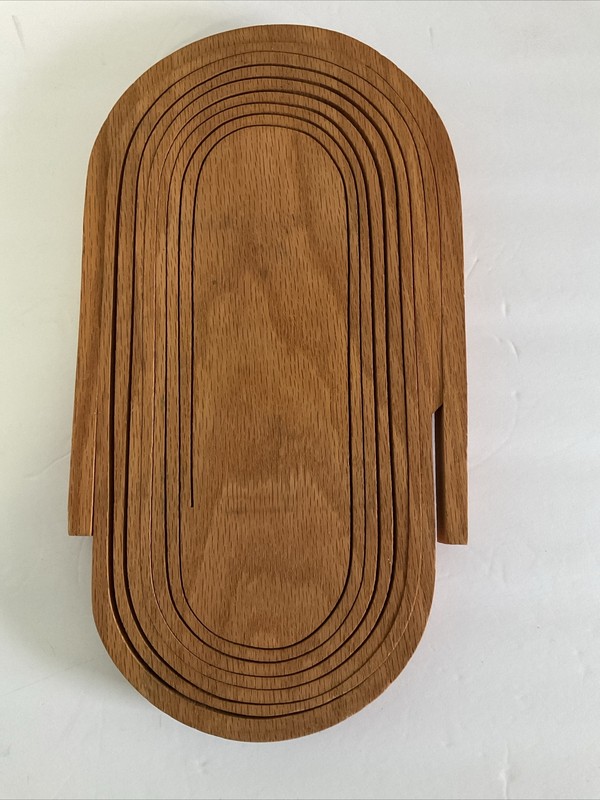 Handmade Collapsible WOODEN BASKET_13 1/2" x 6 5/8" x 7/8"(11' w/ handle)_Signed gallery
