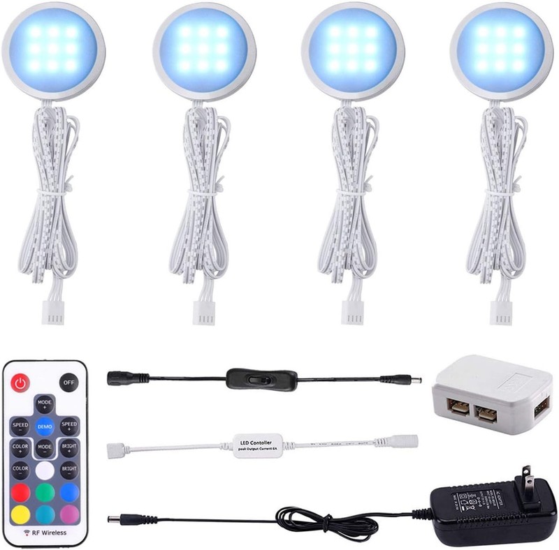 AIBOO RGB Color Changing LED Under Cabinet Lights Kit, Aluminum Slim Multi Co…