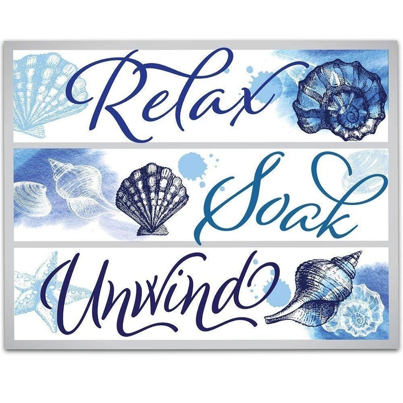 Relax Soak Unwind – Modern Bathroom Decor, Beach House 14″L x 11″W