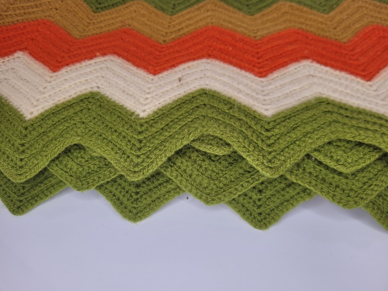 Vintage Handmade Crochet Sofa Couch Blanket 53"x42" Retro Green Orange White gallery