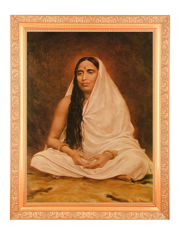 Vintage Sarada Devi Digital Print Photo In Golden Artwork Frame (14 x 18 Inch)