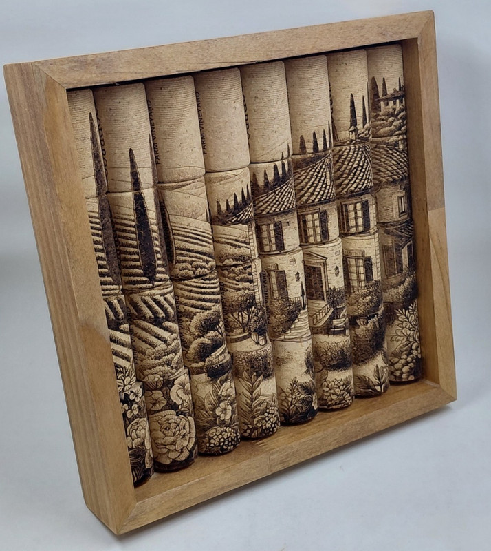 Cork Wall Art, Unique Rustic Decor, Handmade Gift, Up-cycled Corks, Engraved gallery