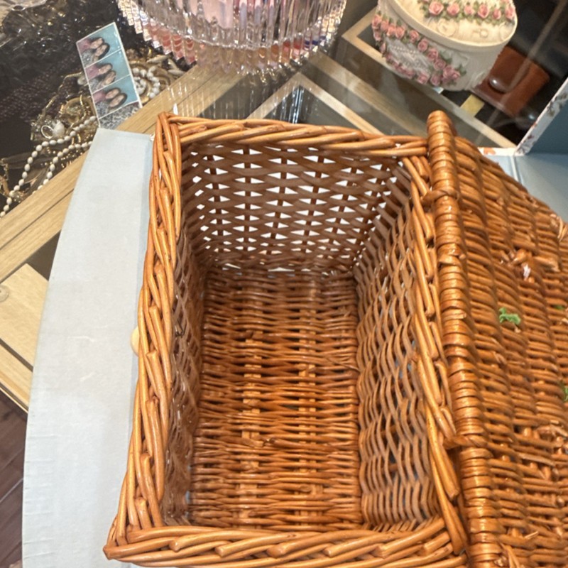 Rectangular Wicker purse Basket Brown Lidded with Handle cherry Décor gallery