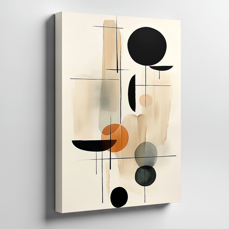 Modern Abstract Geometric Canvas Wall Art In Neutral Black And Beige Tones Home