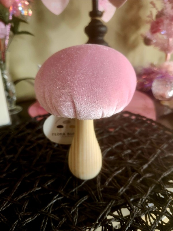 Flora Bunda PINK Valentines 6" Velvet Plush Mushroom Retro Shelf Sitter Decor gallery
