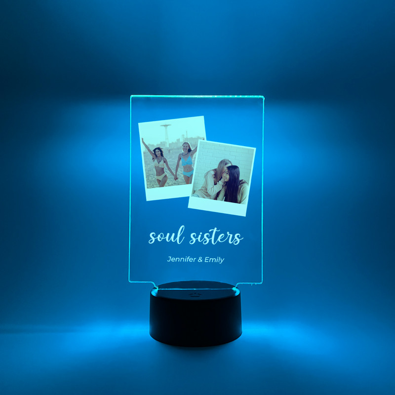 Personalized 2 photo LED Nightlight Custom Photo Frame Black Base , Sister Gift gallery