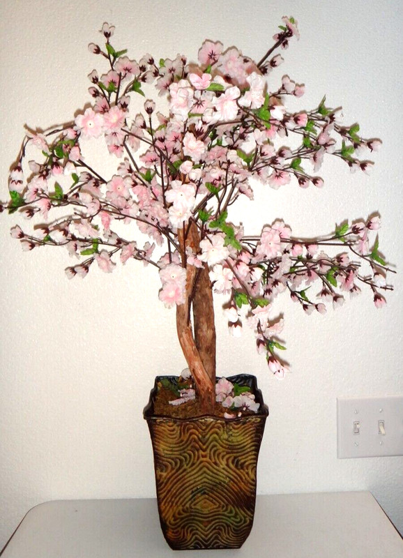 Artificial Cherry Blossoms Tree Japanese Sakura in Metal Pot Pink Flowers Decor