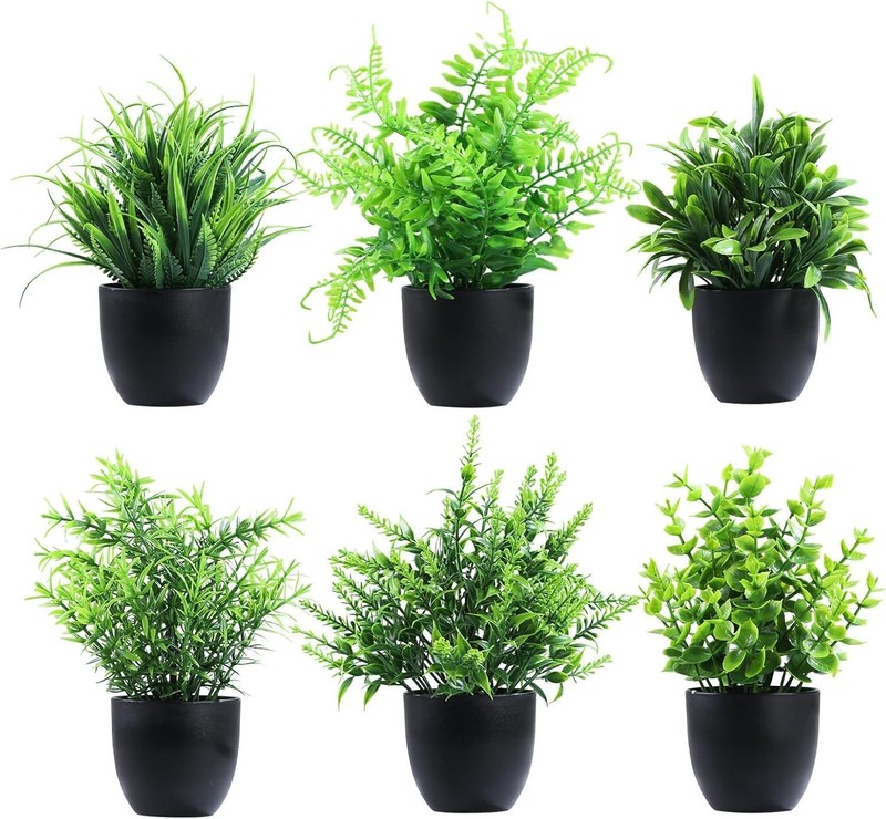 Fake Plants 6 Packs Artificial Plants Small Faux Plants Black/White Bathroom gallery