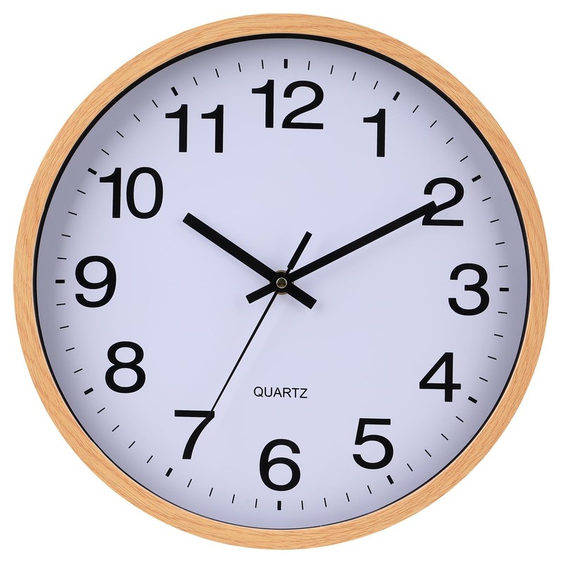 Wall Clock 12 Inch Wooden Frame Glass Cover Non-Ticking Number Quartz Modern …