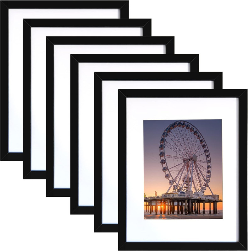 11X14 Picture Frame Black Set of 6, Display Pictures 8X10 with Mat or 11X14