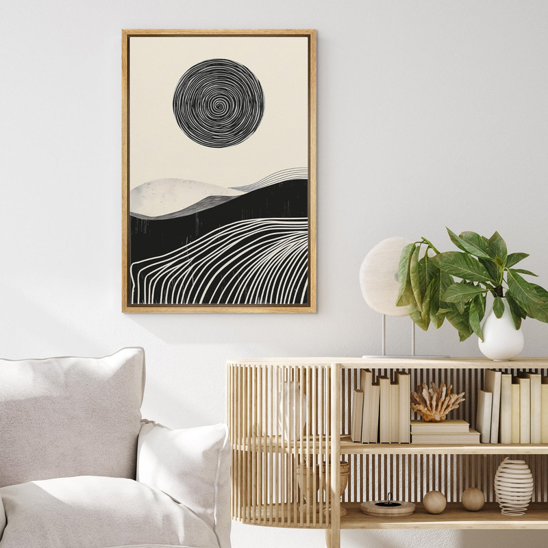 Wall26 Swirling Lines and Soft Hills Abstract Canvas Print Framed Wall Art gallery
