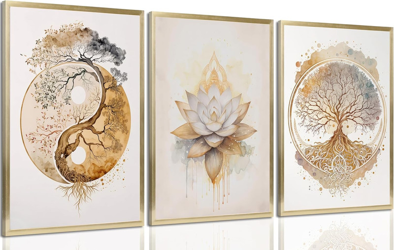 Tree of Life Canvas Wall Art Lotus Zen Painting Picture Wall Decor Abstract Y... gallery