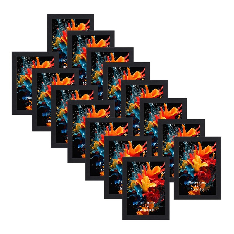 15 PCS 4×6 Inch Black Wood Picture Frame Set Wall Tabletop Display Photo