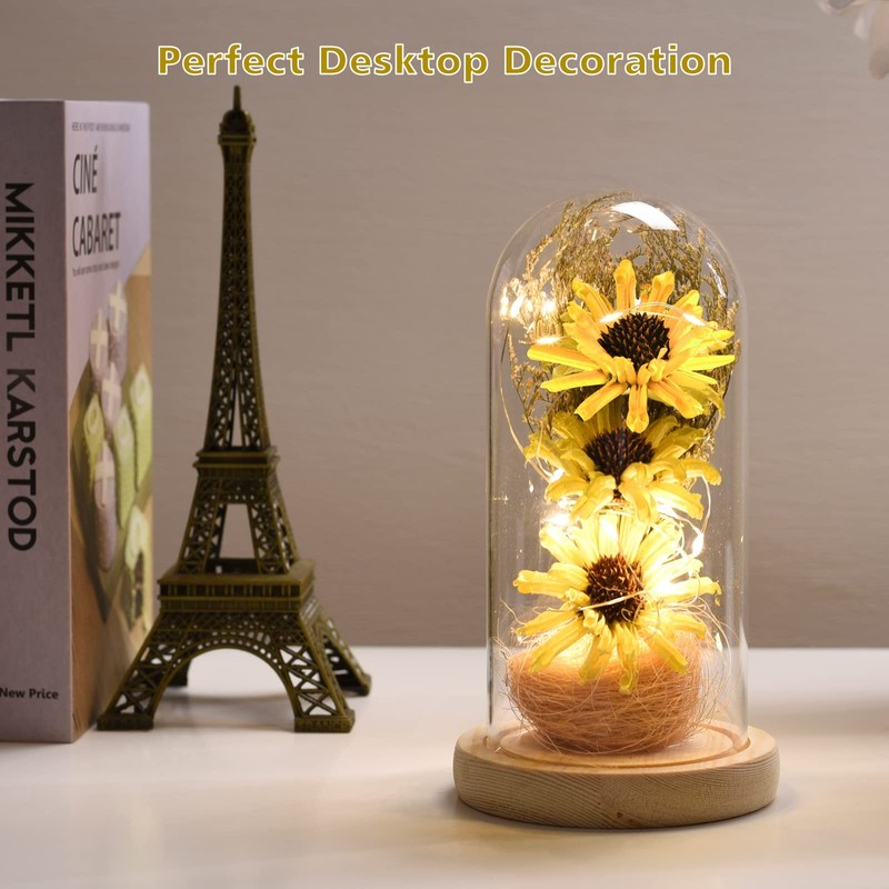 Sunflower Gifts For Women Artificial Sunflowers In Glass Dome With Led Strip 1ps gallery