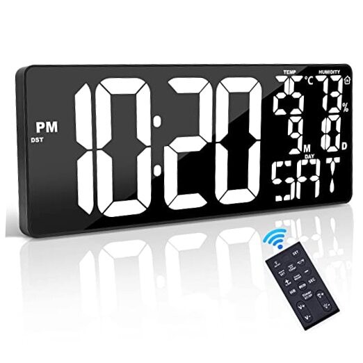 18 Inch Oversized Digital Wall Clock with Remote Control, Basic Model (White)