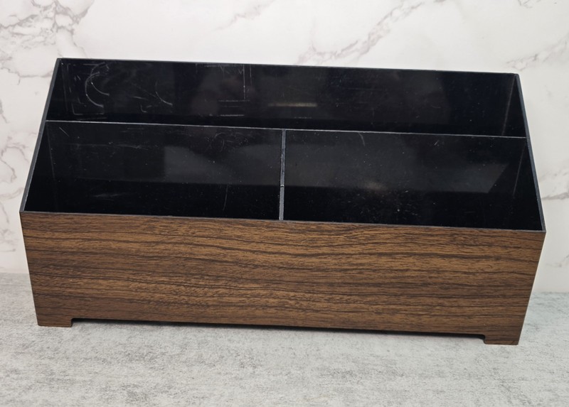 Vintage Letter Holder Mail Desk Top Organizer Caddy Faux Wood Black 3 Slot File