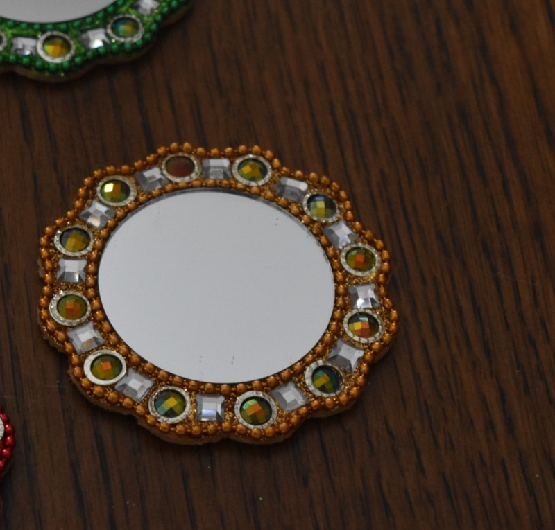 2015 Pier 1 Small Jeweled Sequined Mirrors - Lot of 7 Blue,Red,Yellow,Green gallery