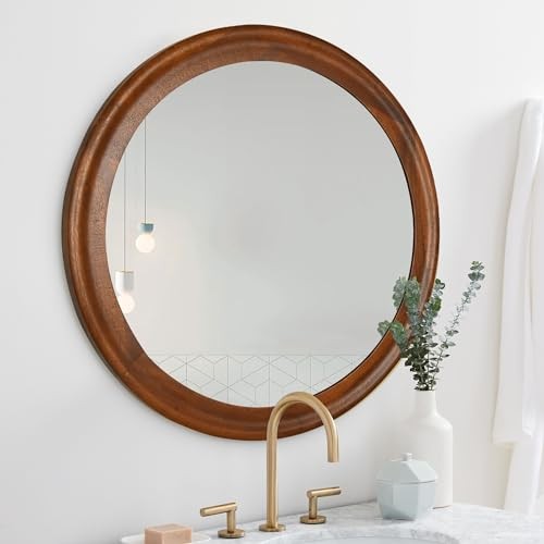 Round Wall Mirrors 24 Inch,Wood Rustic Decorative 24"L x 24"W Walnut Brown gallery