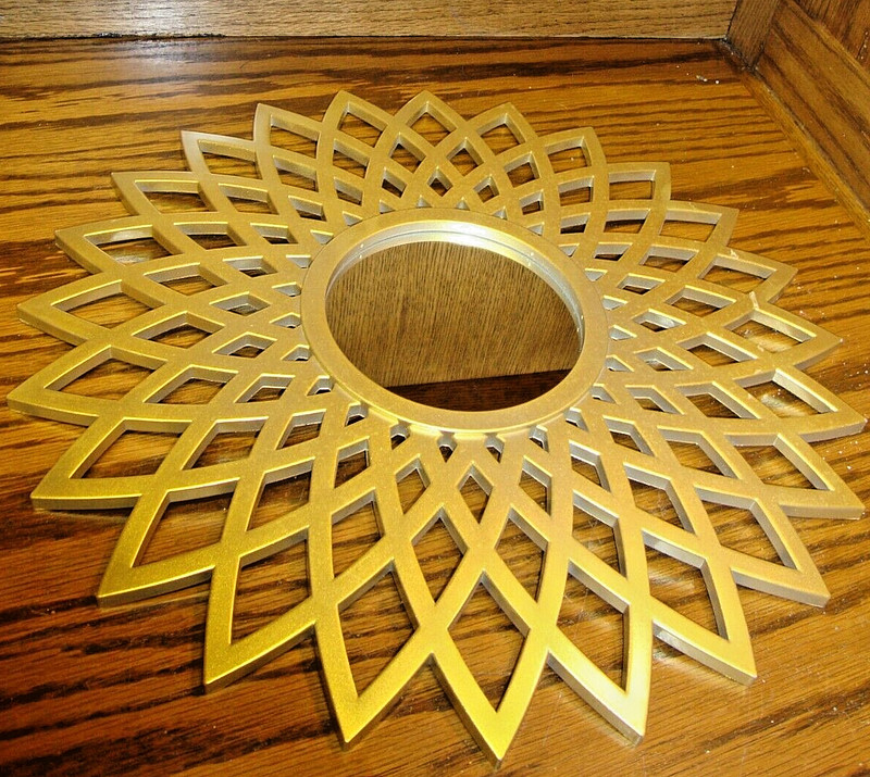 Accent Mirror Star-Burst Design~Gold-Tone Round Plastic 15.5" Wall Mount Box