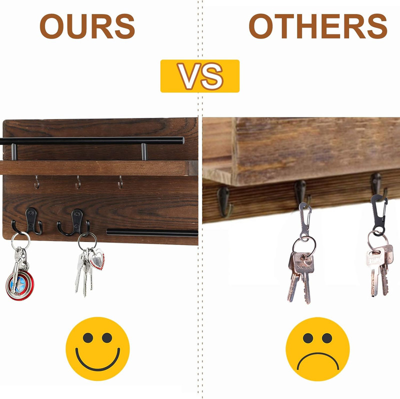 Wall Mounted Key Holder/Hangers for Wall Decorative with 5 Key Hooks, Wooden Mai gallery