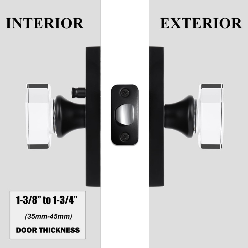 Matte Black Clear Glass Crystal Door Knobs Interior with Lock,Octagon Modern ... gallery