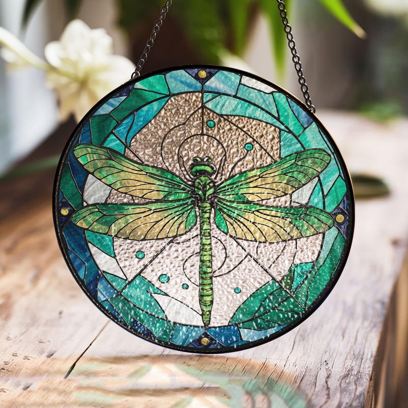 Green Dragonfly Stained Glass, Dragonfly Suncatcher, Gift For Her, Gift For Mom