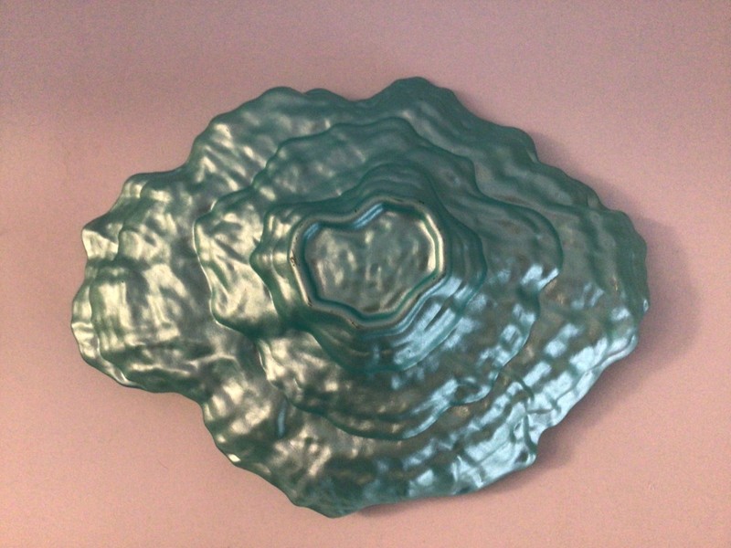 Akcam Iridescent Textured Decorative Blue Art Glass Oyster Shell Dish/Plate gallery