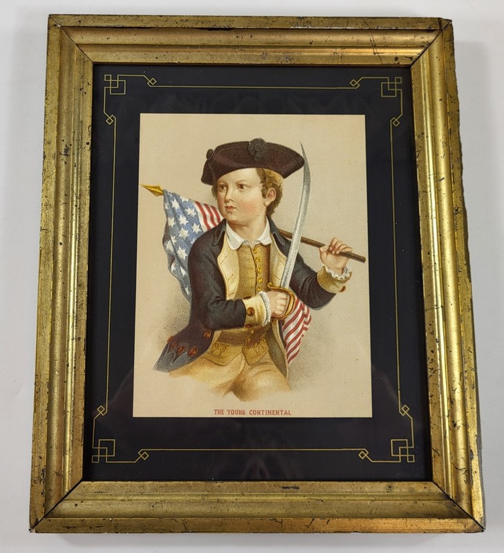 Antique Print of Continental Soldier in Antique Gilt Frame American Revolution
