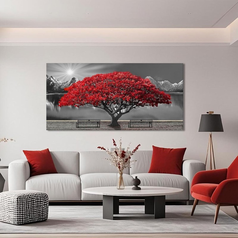 Art Deco Red Tree Canvas Wall Art - 29x58 Inches for Chic Environments gallery