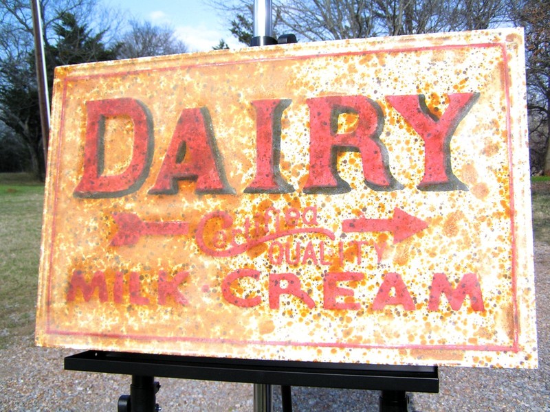 Old style Metal Dairy Milk Cream sign, SUPER distressed and aged, 31 x 19.5