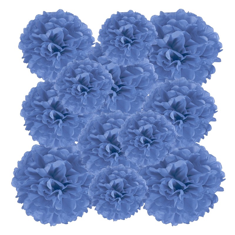 12 Pcs 3 Size Paper Pom Poms Flower Ball Kit Birthday Navy Blue