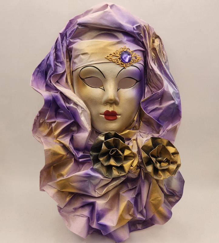 10″ Paper Mache 3D Purple Gold Italy Wall Mask