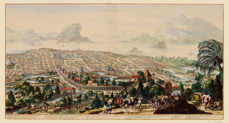 Historic Map – Mexico City Mexico – Ogilby 1671 – Vintage Wall Art