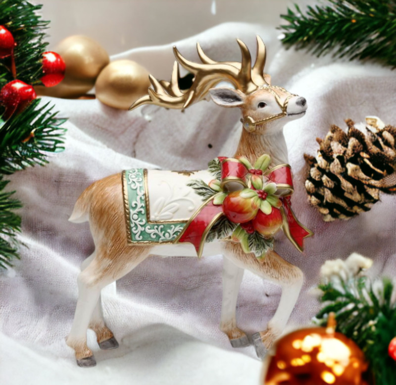 Ceramic Victorian Harvest Reindeer Figurine Centerpiece, Home Décor, Gift for He