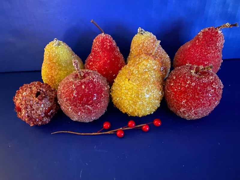 Vintage Fruit Glitter Shiney Pears Apples Set Of 8