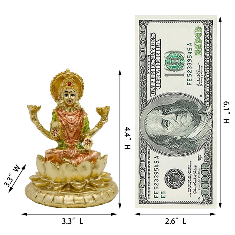 Hindu Goddess Lord Laxmi Statue - 4.4" H Gold Indian God Lakshmi Figurine fo gallery