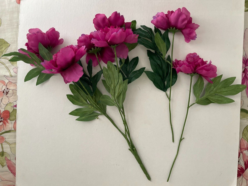 Purple Rose Peony, Faux Silk Floral Spray Bush, Artificial Bouquet, 20" Height gallery
