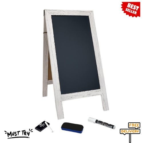 NEW Magnetic A Frame Chalkboard Sign 20×40 Standing Easel Whitewash
