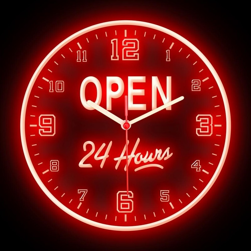 Open 24 Hours Cafe Restaurant Shop Colorful Flexible Neon Clock 10" gallery