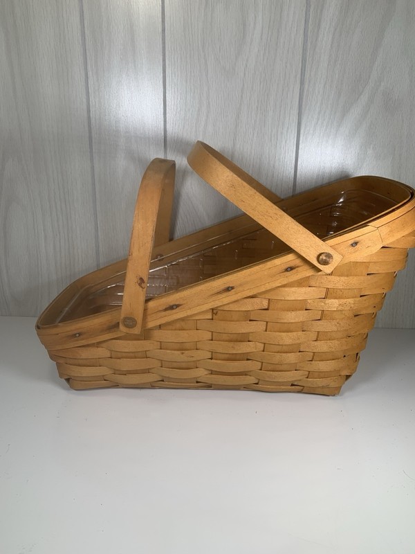 Vintage Longaberger Vegetable Basket Large Handwoven double handle Protector