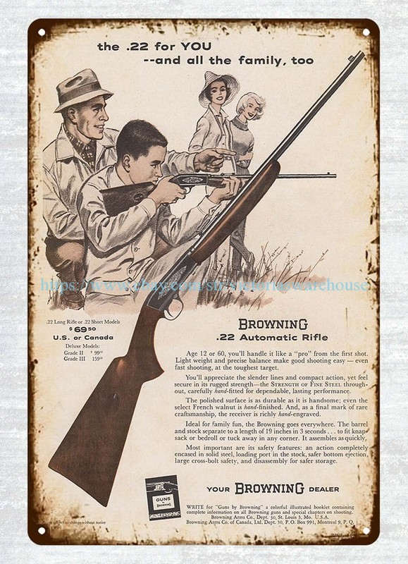 1959 BROWNING .22 Cal Automatic Rifle Gun Hunting metal tin sign decor shop