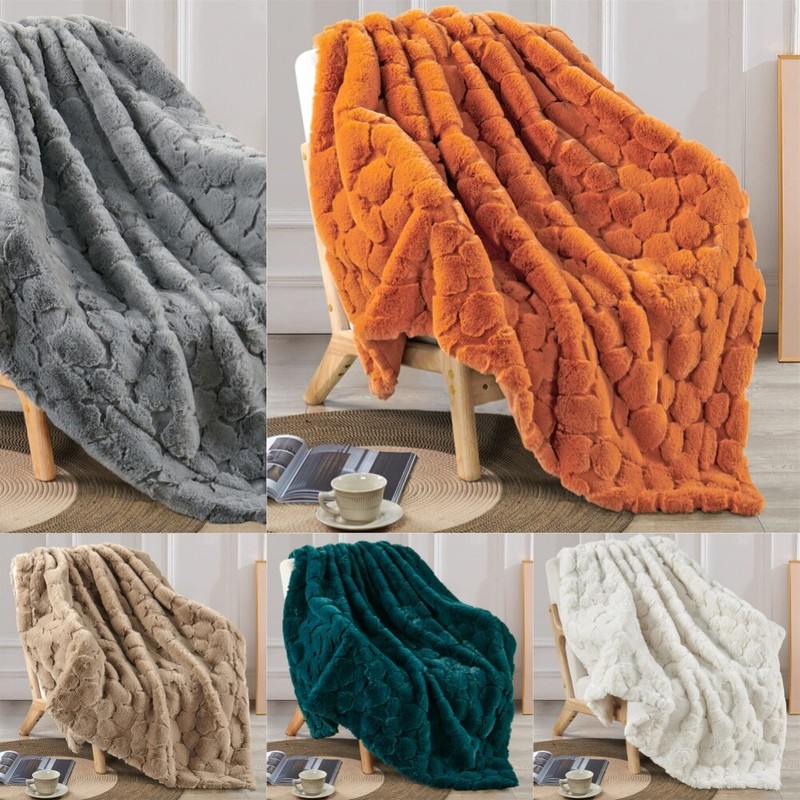 Cloud Carved Faux Fur Throw Blanket Luxurious Soft Reversible Micromink Blanket