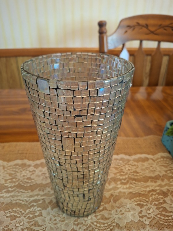 Handcrafted Glass Mosaic Decorative Vase Covered In Mirrored Tiles App 10 ” Tall